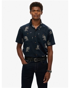 Льняная рубашка Regular Fit с принтом Animal Print для пляжа, Draconic Navy Superdry