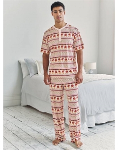 Рождественский медвежонок в клетку фэр-айл пижамный комплект с коротким рукавом, Off White Chelsea peers