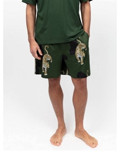 Хлопковые пижамные шорты с леопардовым принтом из смеси Modal, Olive Green Cyberjammies