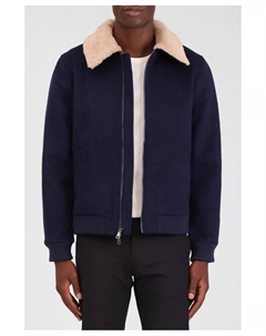 Мужская бомбер куртка с воротником из искусственного меха из шерстяной смеси, синий Bagatelle homme