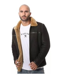 Мужская кожаная куртка из овчины с контрастными вставками, выстиланная в коричневом цвете с имбирной шерстью Furniq uk