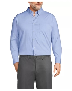 Мужская классическая рубашка с пуговицами и отложным воротником из ткани Supima Pinpoint, не требующая глажки, синий Lands' end