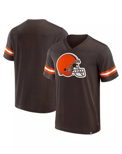 Мужская коричневая футболка Cleveland Browns Jersey Tackle с V-образным вырезом Fanatics
