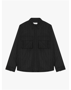 Фабиан полоскатая рубашка из шерстяной смеси, 9009 Black Stripes Wood wood