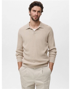 Длинная поло с длинными рукавами Antigua Regular Fit из хлопковой смеси, Light Beige Mango