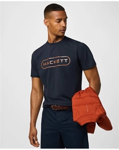 Мужская хлопковая футболка с логотипом на груди больших размеров, синий Hackett