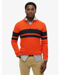 Хлопковый джемпер с полосками и полузастежкой, Bold Orange/Navy Superdry