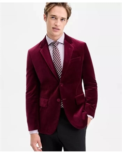 Мужской приталенный спортивный пиджак из гладкого вельвета, красный Hugo boss