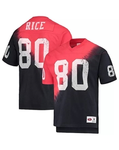 Мужская футболка с V-вырезом в технике тай-дай с именем и номером Джерри Райса, черно-красная, San Francisco 49ers, вышедший из игры игрок Mitchell and ness