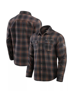 Мужская фланелевая рубашка с длинным рукавом на пуговицах New York Yankees классическая, цвет: бежевый/угольный Fanatics