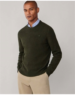 Свитер из овечьей шерсти с круглым вырезом, военный зеленый Hackett