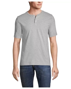 Мужская футболка Super-T с коротким рукавом в стиле хенли, серый Lands' end