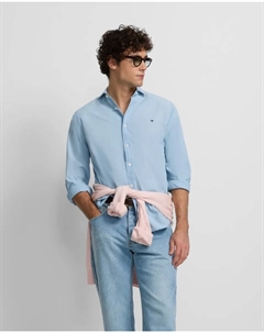Мужская спортивная джинсовая рубашка прямого кроя светло-голубого цвета Silbon