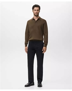Мужской вязаный поло свитер из шерсти, зеленый Mango