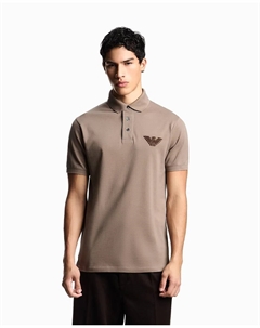 Мужская футболка-поло с коротким рукавом и логотипом из бархата, песочный Emporio armani