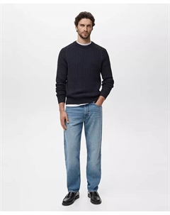 Мужской хлопковый свитер с косой, синий Mango