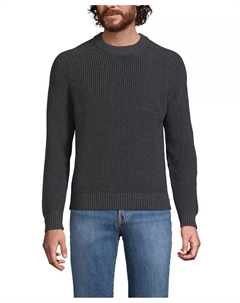 Мужской хлопковый свитер Drifter Saddle с круглым воротником Shaker, загар/бежевый Lands' end