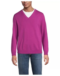 Большой и высокий тонкий хлопковый свитер с V-образным вырезом, розовый Lands' end