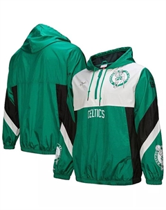Мужская ветровка Boston Celtics Hardwood Classics Team Origins с четверть-молнией в цвете Kelly Green Mitchell and ness