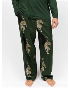 Хлопковые пижамные брюки с леопардовым принтом из смеси модала, Olive Green Cyberjammies