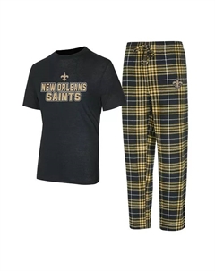 Мужской комплект для сна из фланели: футболка и брюки Black/New Orleans Saints Vector Concepts sport