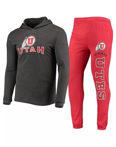 Мужской комплект для сна Utah Utes: красный и угольный худи с длинными рукавами и брюки-джоггеры Concepts sport