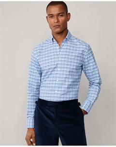 Мужская рубашка в клетку виши триколор, приталенного кроя, светло-голубой Hackett