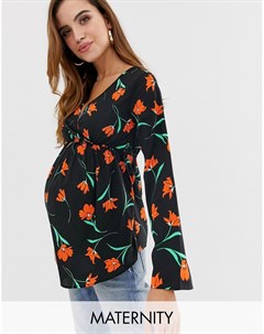 Блузка с цветочным принтом запахом и расклешенными рукавами Influence maternity