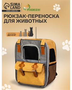Рюкзак-переноска для кошек и собак, 30×21×41 см, серый, желтый Пижон