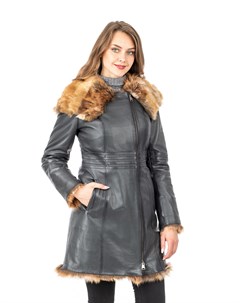 Женское кожаное пальто из натуральной кожи на меху с капюшоном Мосмеха