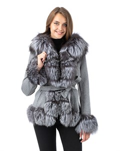 Женское пальто из текстиля с капюшоном отделка чернобурка Мосмеха