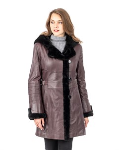 Женское кожаное пальто из натуральной кожи на меху с капюшоном Мосмеха