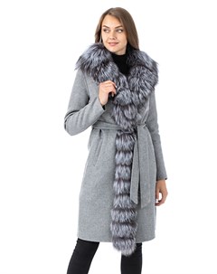 Женское пальто из текстиля с воротником отделка чернобурка Мосмеха