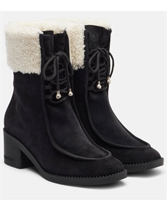 Ботильоны Hali 60 из замши с отделкой из овчины, Black/Natural Jimmy choo