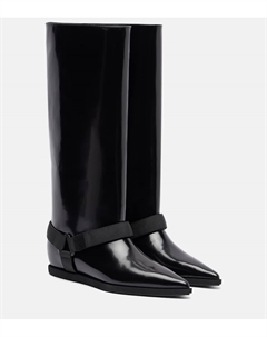 Кожаные высокие сапоги до колена, Black Sacai