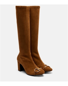 Ботинки Alfa Horsebit 75 до колена из замши, Pepper Br/Pep.Br/P.B Gucci