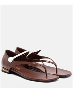 Кожаные сандалии-танкетки, Palissandro+Bianco Miu miu