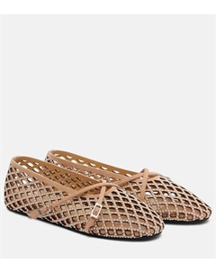 Балетки из замши с отделкой из блестящей сетки, Beige Mach & mach