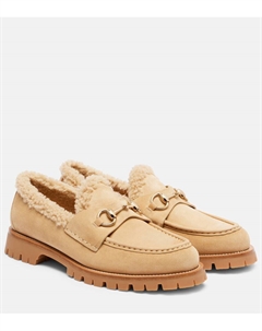 Силке лоферы из замши с отделкой из овчины, Butterscotch/Butters Gucci
