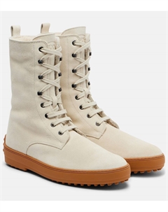 Зимние замшевые ботинки Gommino на шнуровке, Bianco Latte Tod's