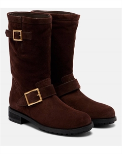 Байкерские замшевые ботинки до середины икры, Chocolate Jimmy choo