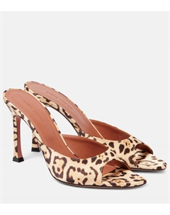 Alexa 95 мюли из сатина с леопардовым принтом, Leopard Amina muaddi