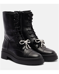 Ботинки Averi на шнуровке из кожи с бантиком, Black/Crystal Jimmy choo
