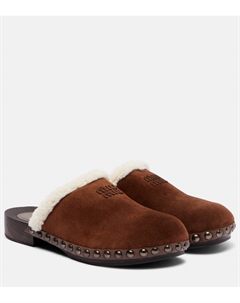 Замшевые клоги с овчиной, Cacao Miu miu