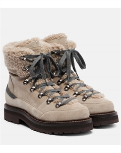 Замшевые ботинки на шнуровке с отделкой из овчины, Ice Brunello cucinelli