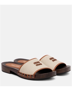 Кожаные клоги из холста с логотипом, Neutral Miu miu