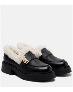 Кожаные лоферы Caminia с отделкой из овчины, Nero-Mascarpone Ferragamo