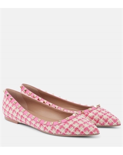 Балетки из твида с шипами, Latte-Rosa/Feminine Valentino garavani