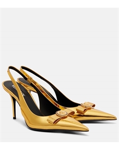 Кожаные лодочки на платформе Gianni Ribbon 85 золотистого цвета, Gold- Gold Versace