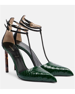 Туфли-лодочки из кожи с эффектом змеи, Emerald Green + Black Tom ford